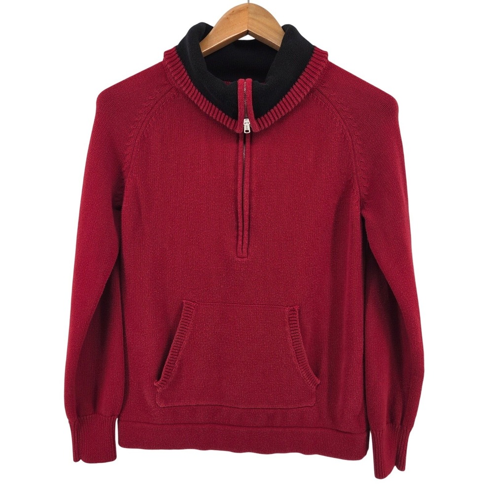 Ralph Lauren Jeans Co. Quarter Zip Red Pullover‎ Knit Sweater Pocket Women's L